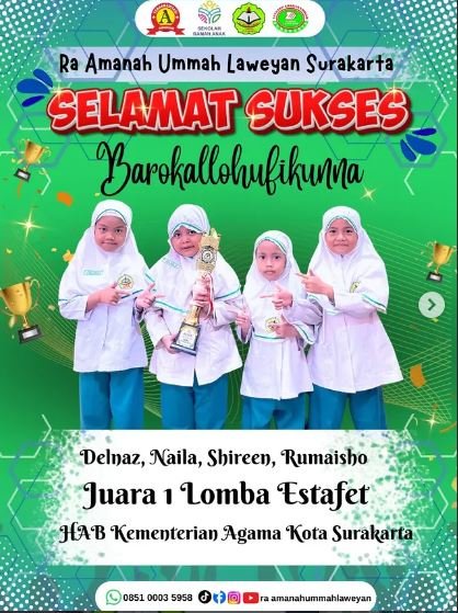 Inspirasi Prestasi: Siswa RA Amanah Ummah Laweyan Juara 1 Lomba Estafet HAB Kemenag Surakarta
